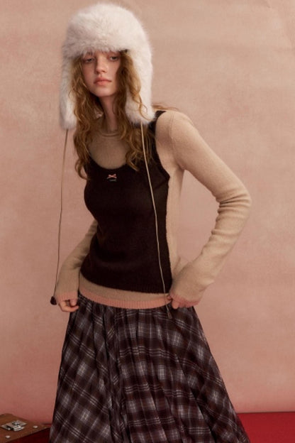 Contrasting Color Layered Sweater