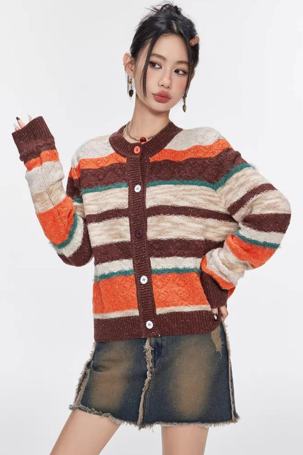 Melard Striped Knit Cardigan Top