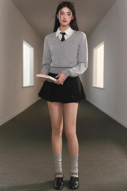 V-Neck Waist-Cinching Knit Sweater