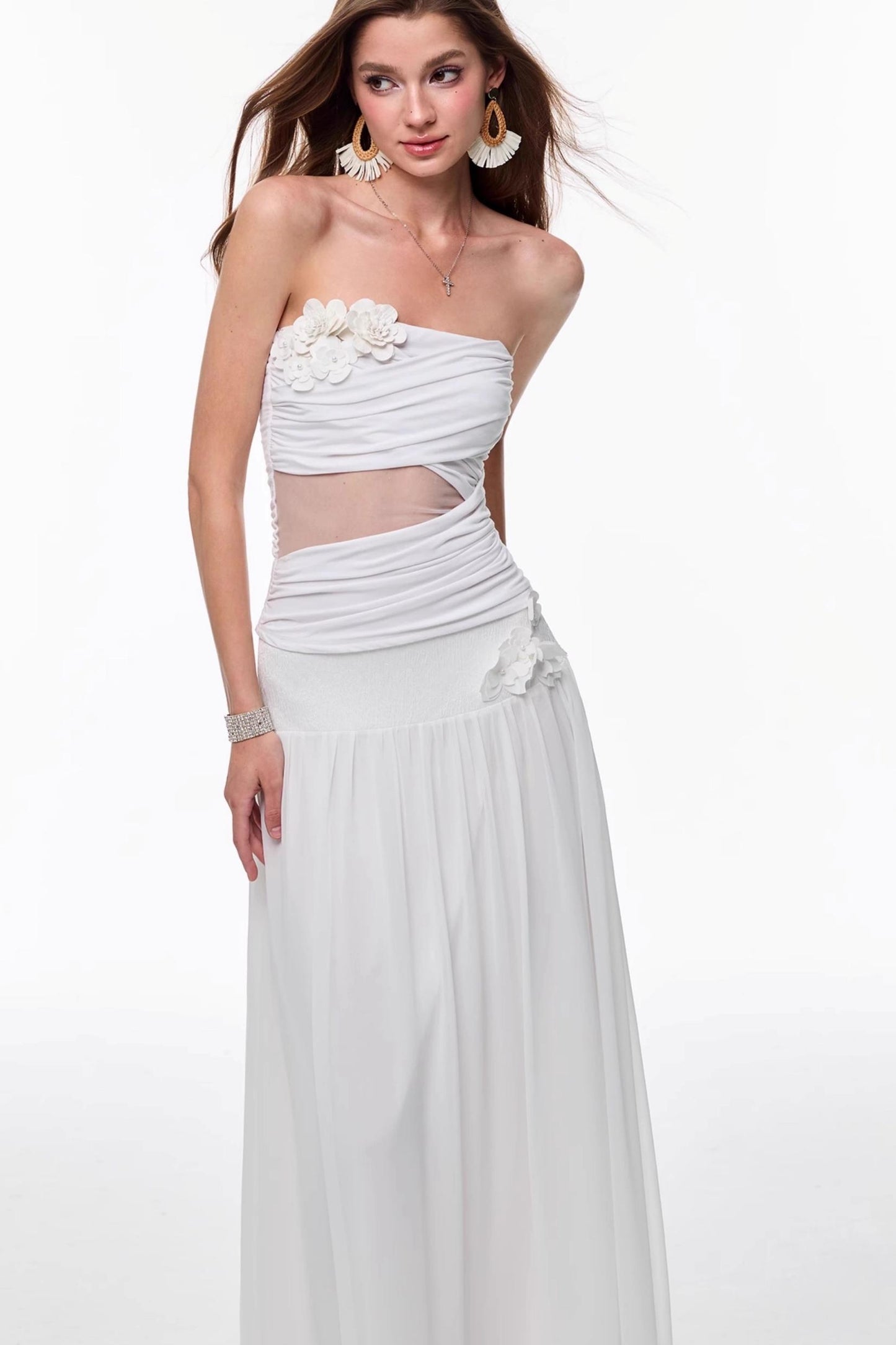 Spring White Knitted Top Skirt Set-Up