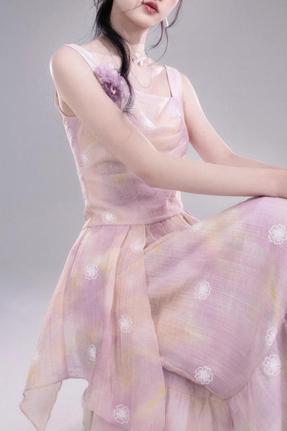 Purple Floral Sleeveless Dress