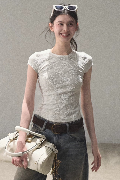 Lace Splice Short Sleeve Top
