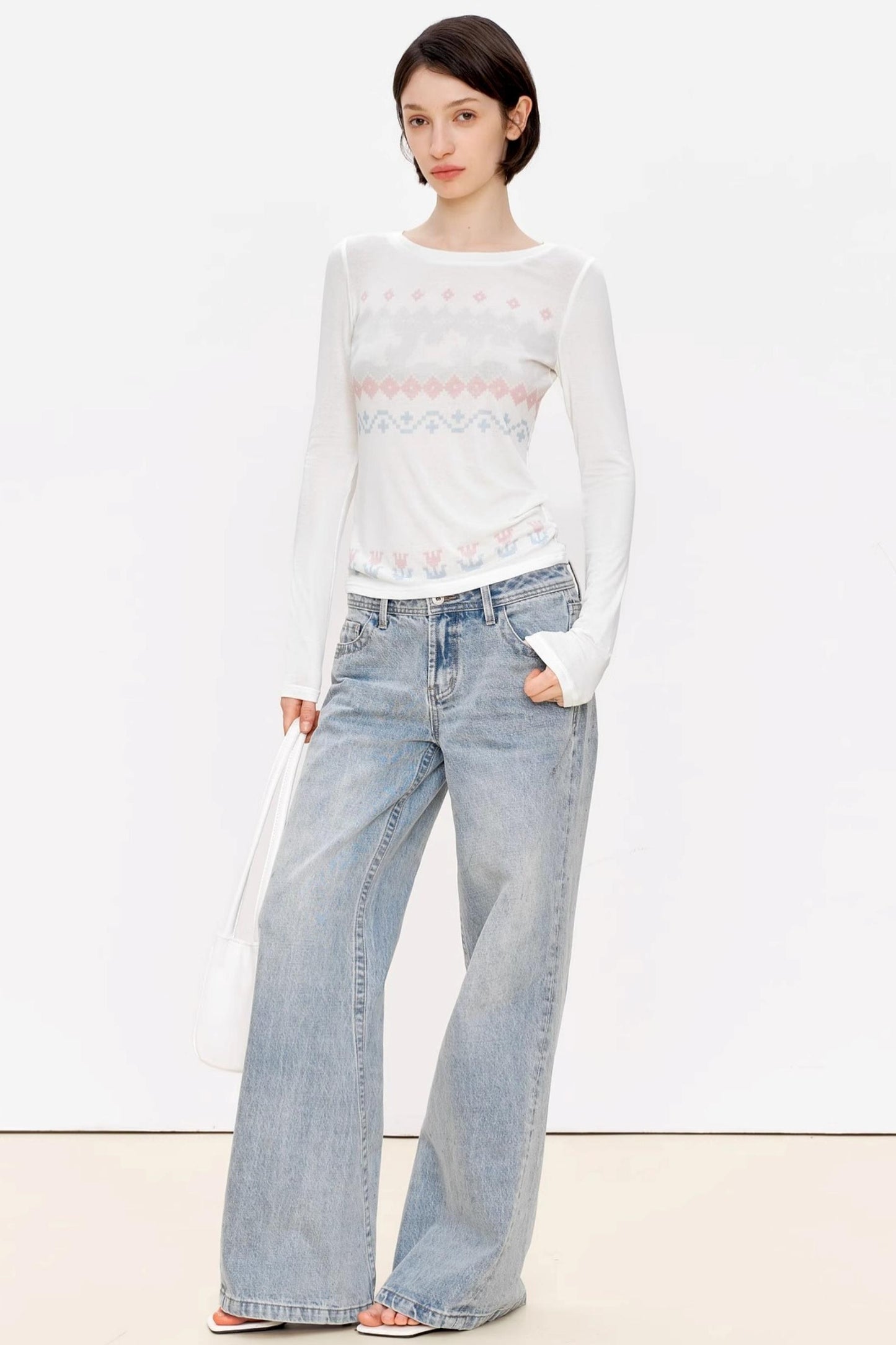 Fair Isle Wool Blend Long Sleeve Tee