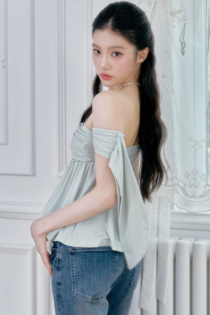 Island Green Asymmetrical Off-Shoulder Top Set-Up