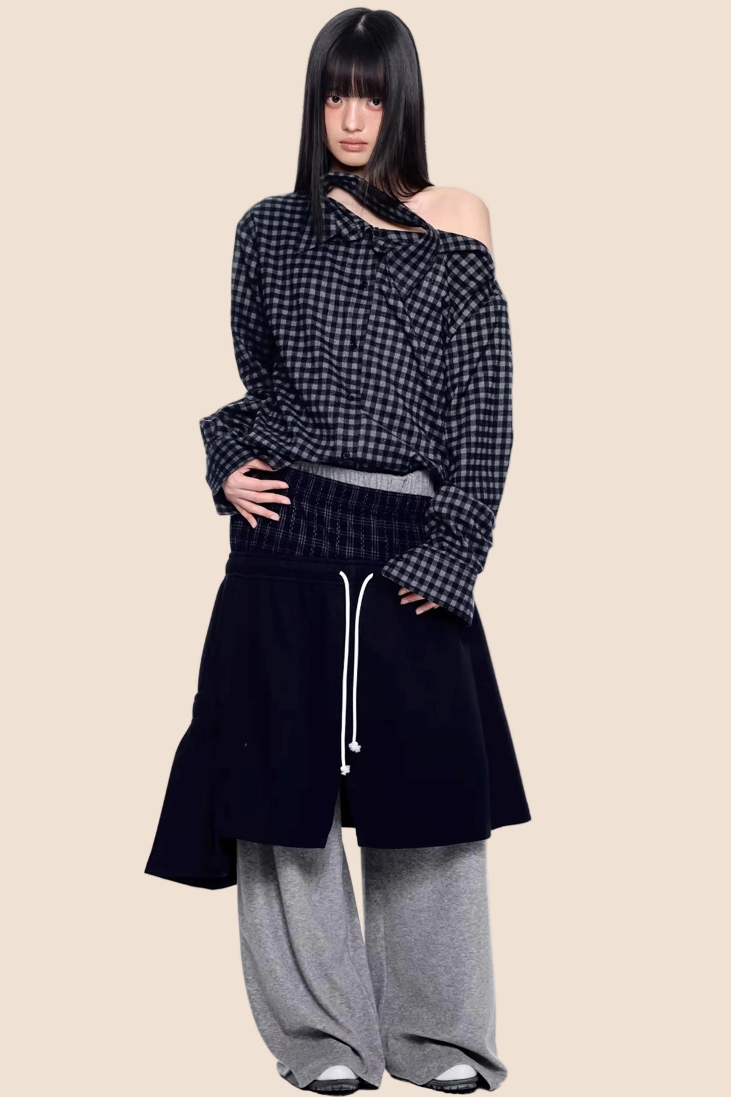 Patchwork Faux Two-Piece Skirt