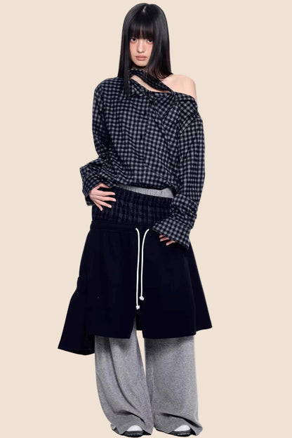 Patchwork Faux Two-Piece Skirt