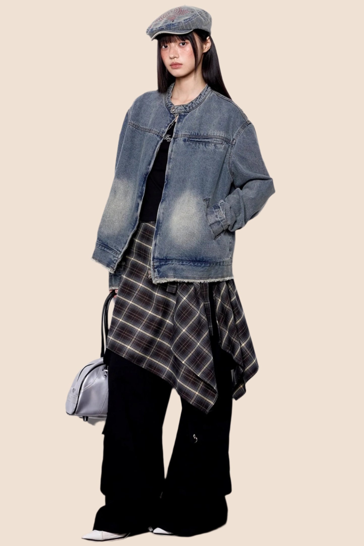 Denim Stand-Up Collar Jacket