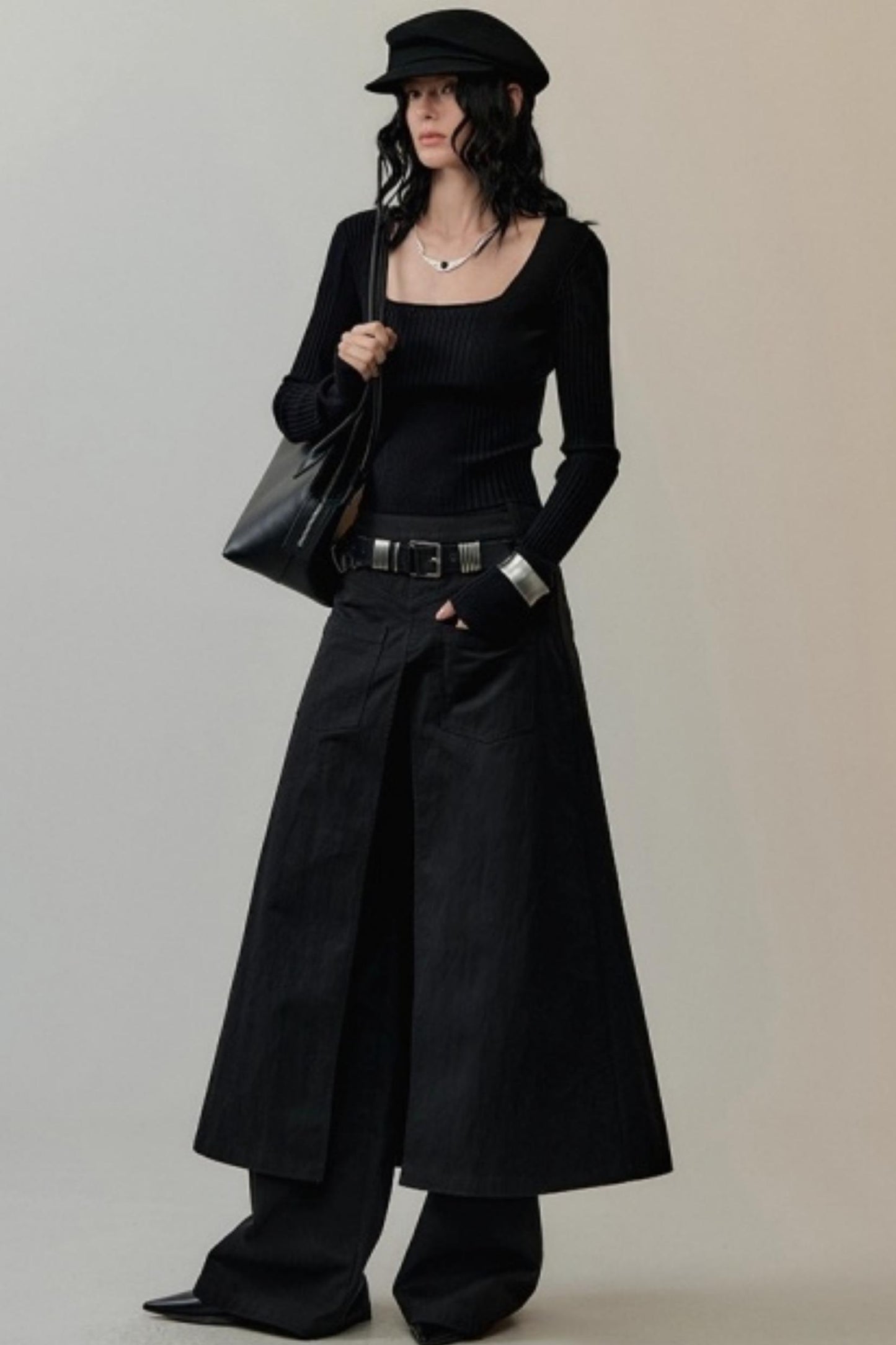 Patchwork Square Collar Knit Top