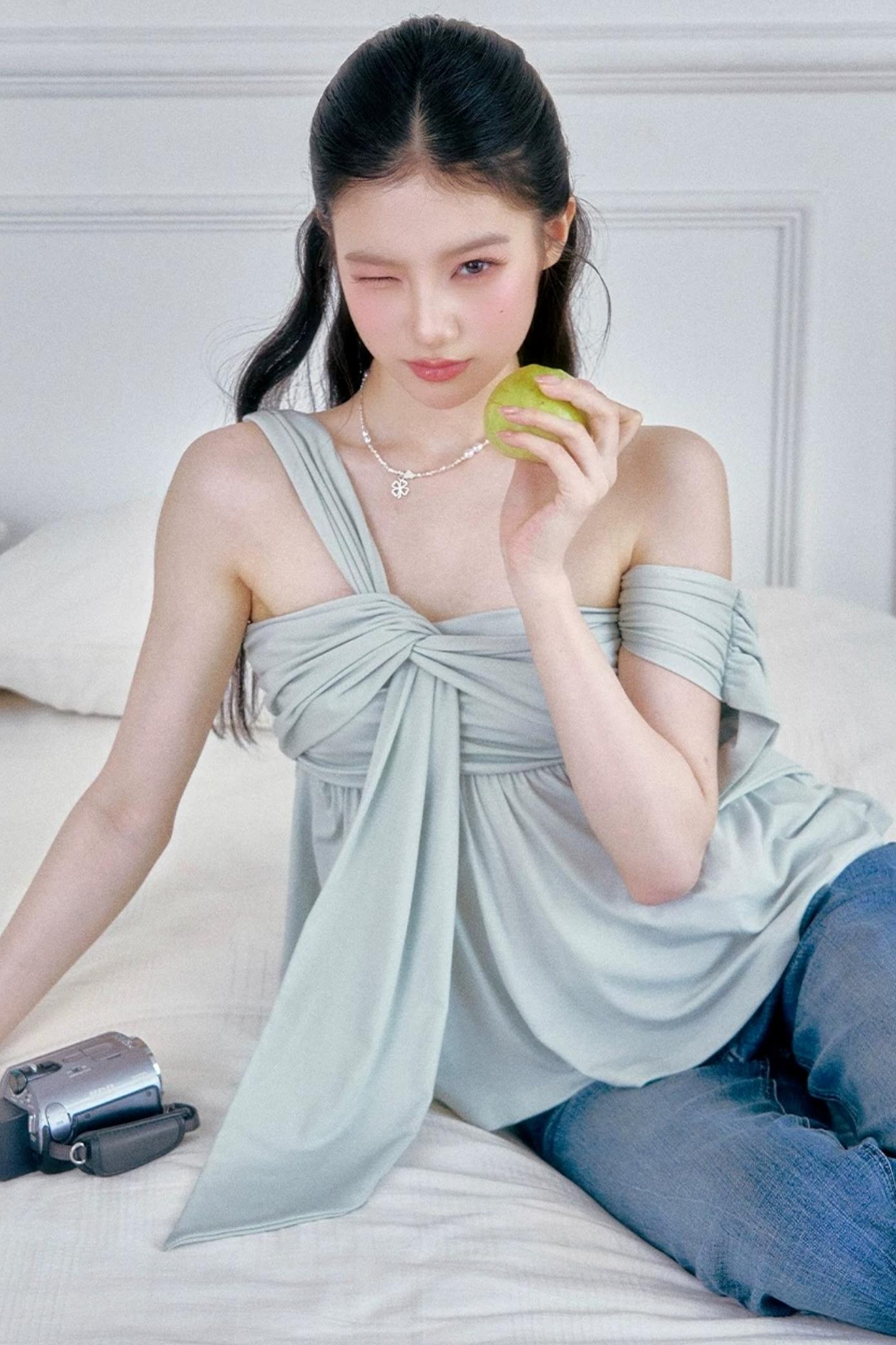 Island Green Asymmetrical Off-Shoulder Top Set-Up