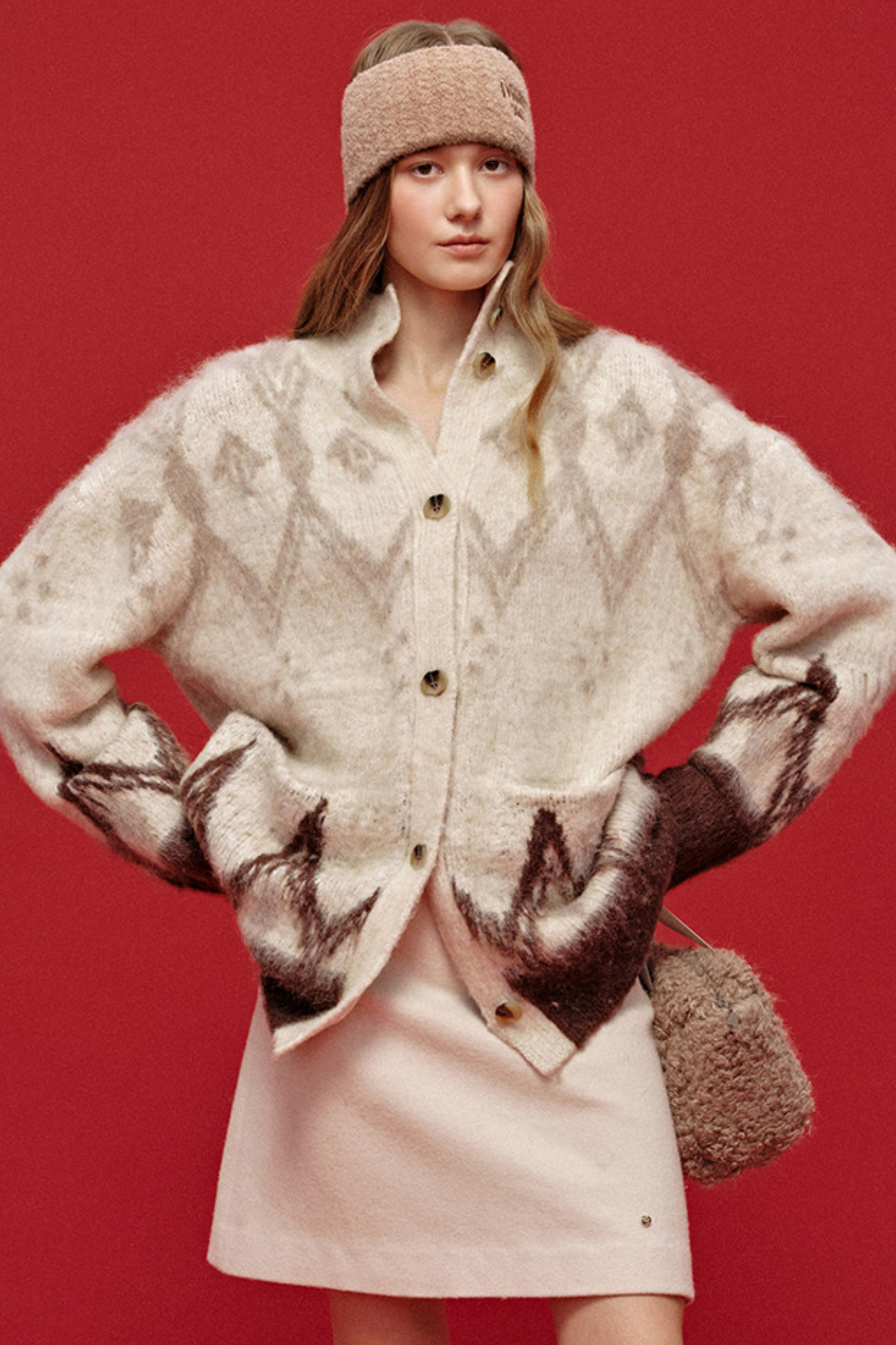 Jacquard-Haarband aus Wolle mit breiter Krempe