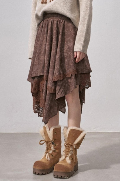 Lace Asymmetrical Winter Skirt