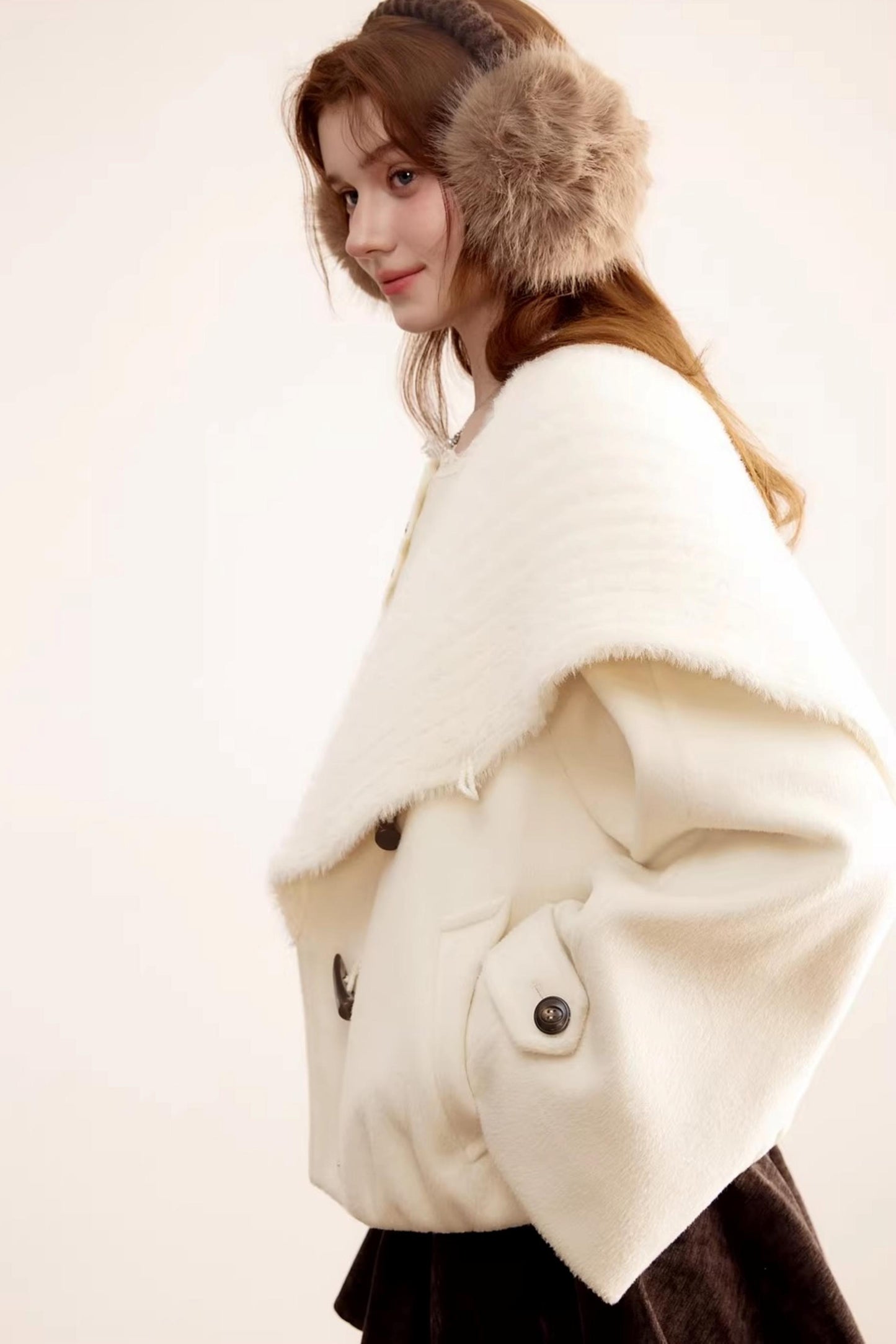 Woolen Short Shawl Collar Coat