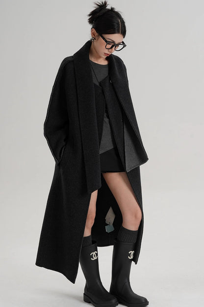 Reversible Two-Tone Scarf Wool Coat