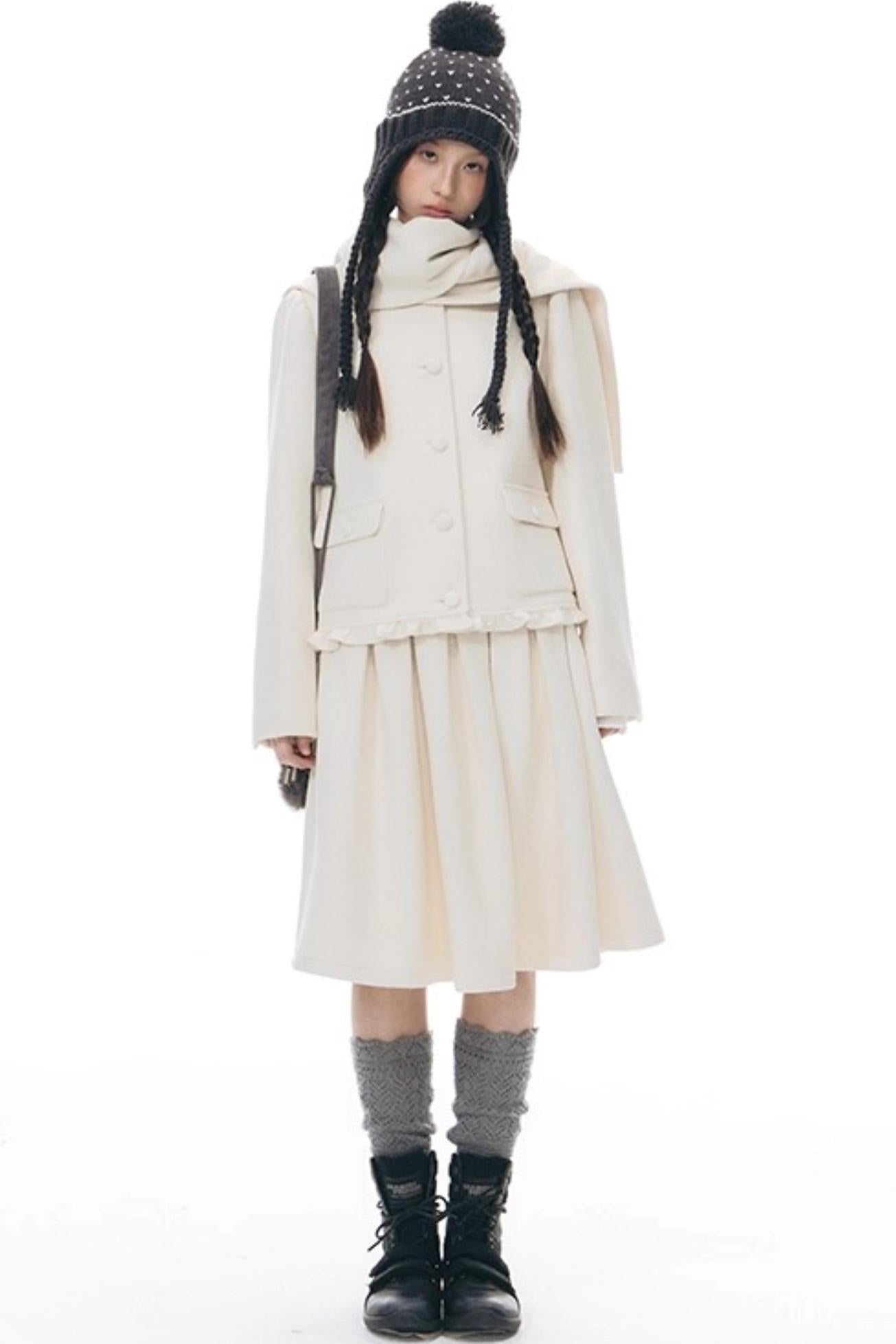 Knitted Scarf Collar Jacket Set-Up