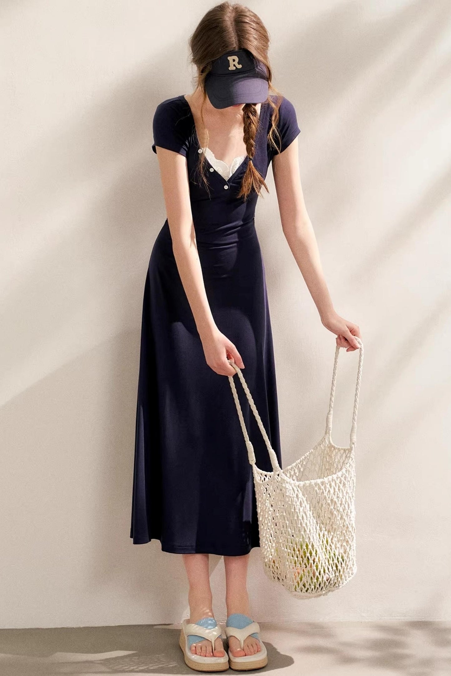 Slim Lace V-Neck A-Line Dress