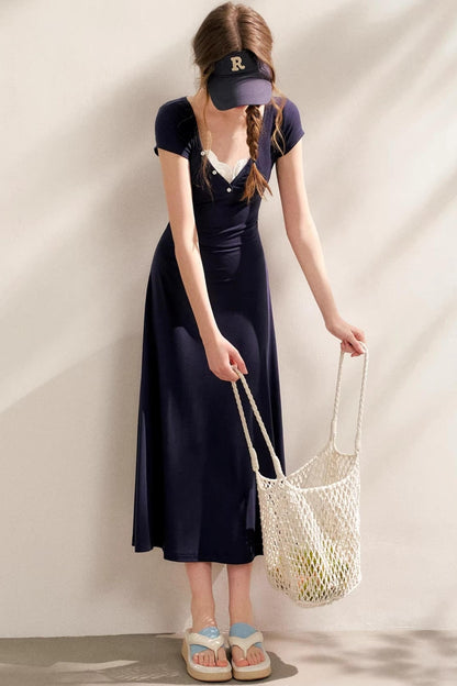 Slim Lace V-Neck A-Line Dress