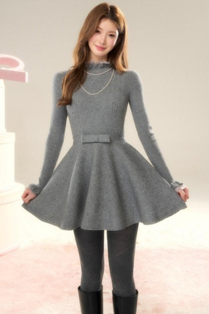 Lace High-Neck Knitted Dress