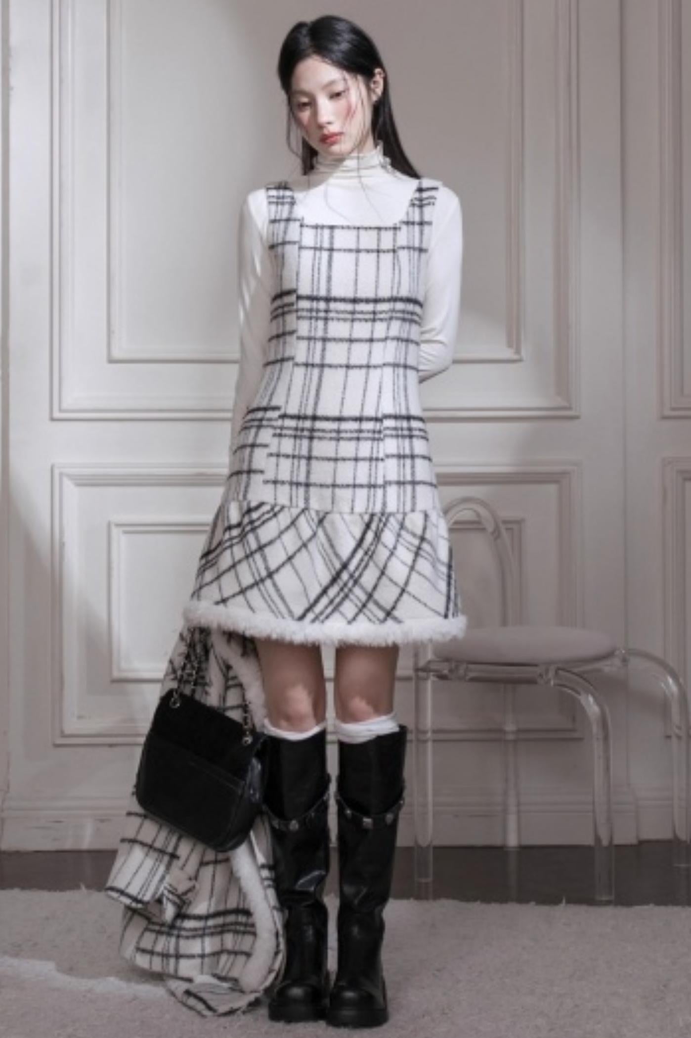 Checkered Wool Plaid Dress Set-Up