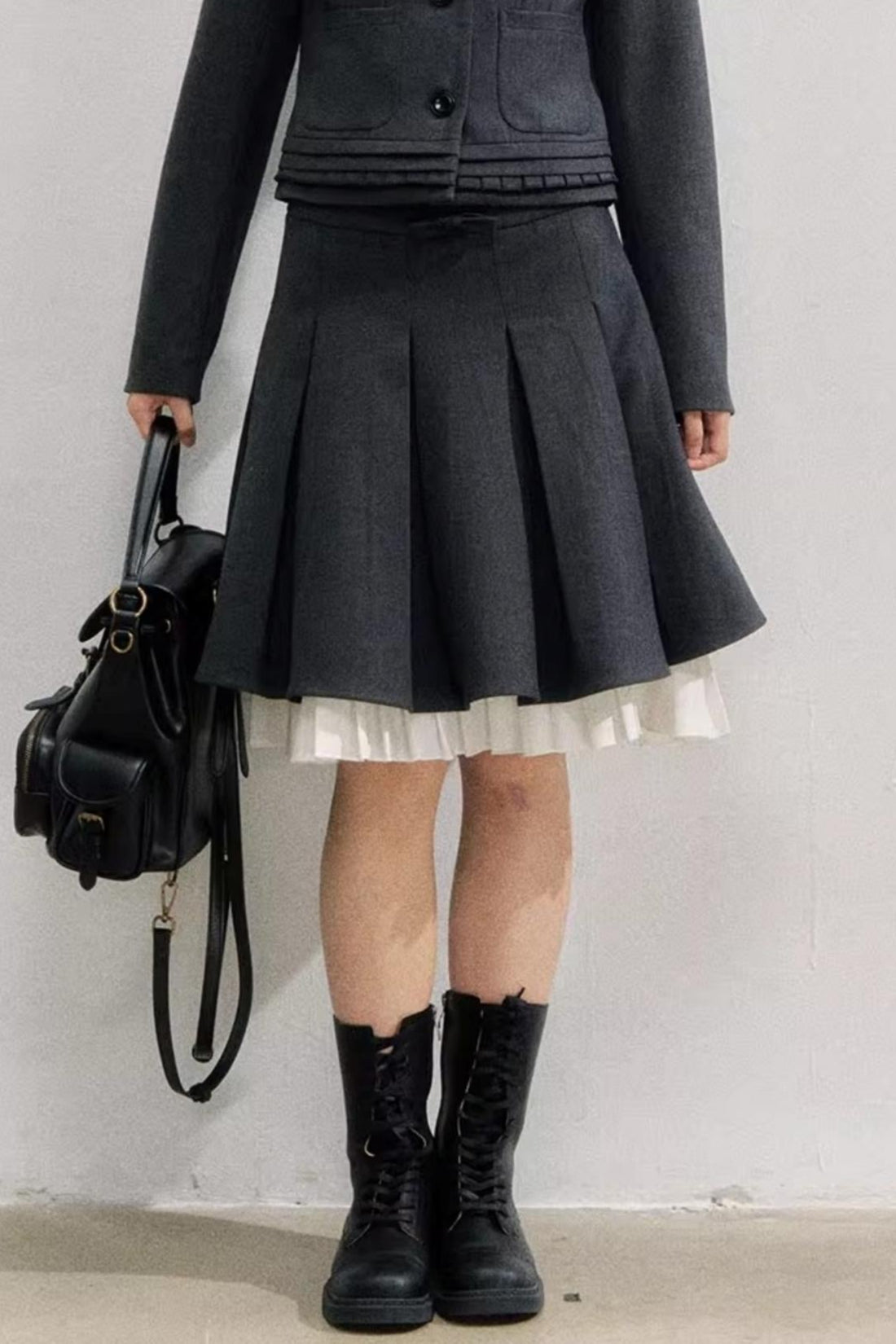 Lead Grey Preppy Blazer Skirt Set-Up