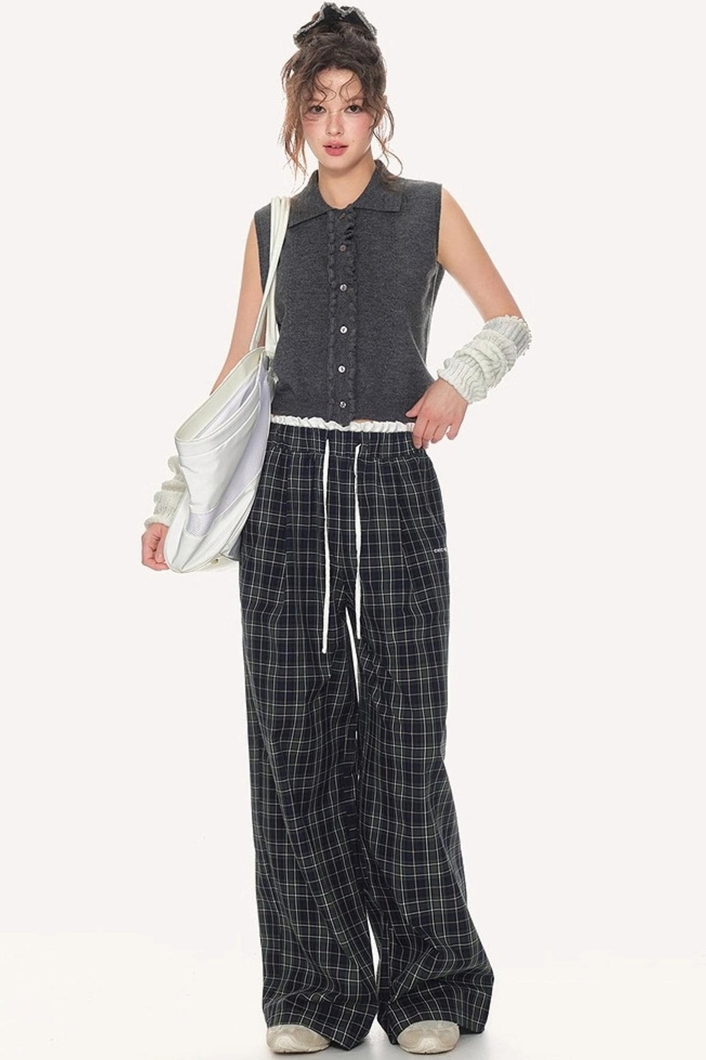 Retro Check Drawstring Pants