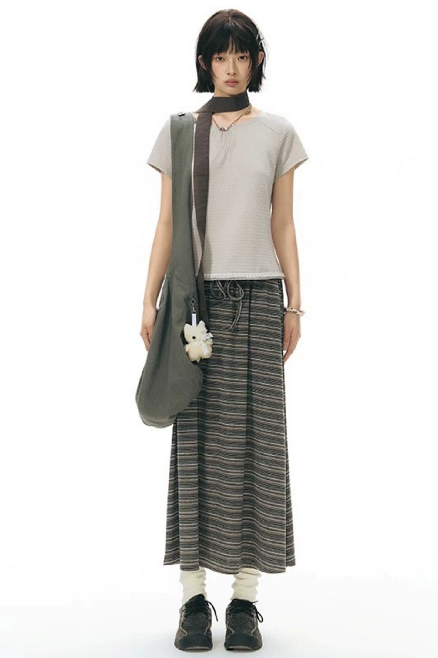 Retro Pleated Neck T-Shirt