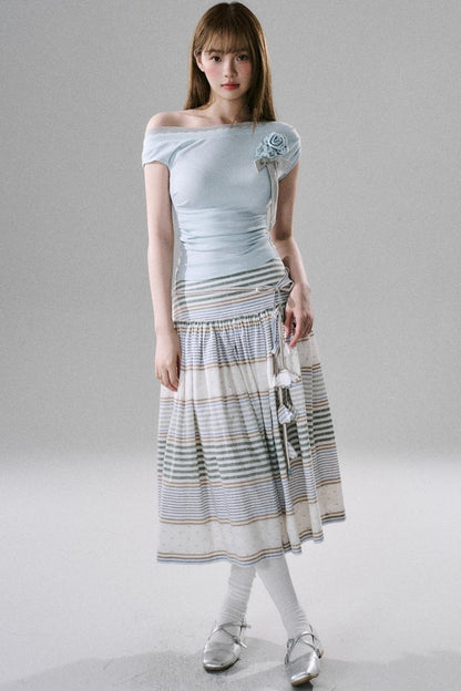 Soft Floral Belted Summer Skirt