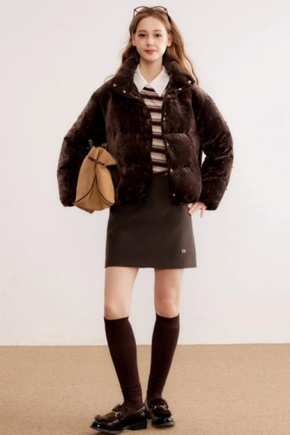 Brown Woolen A-Line Skirt