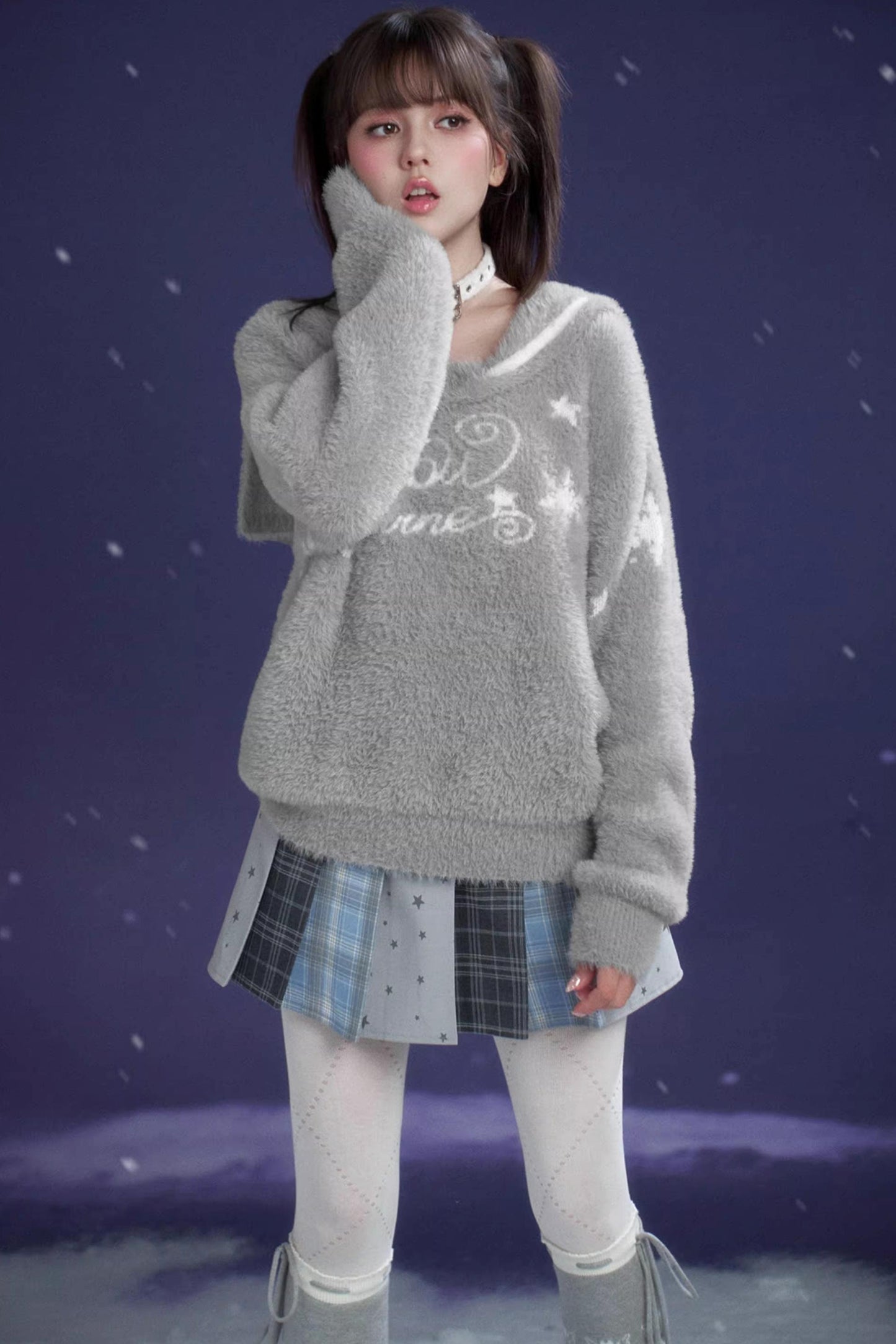 Blue-Gray Pleated Skirt