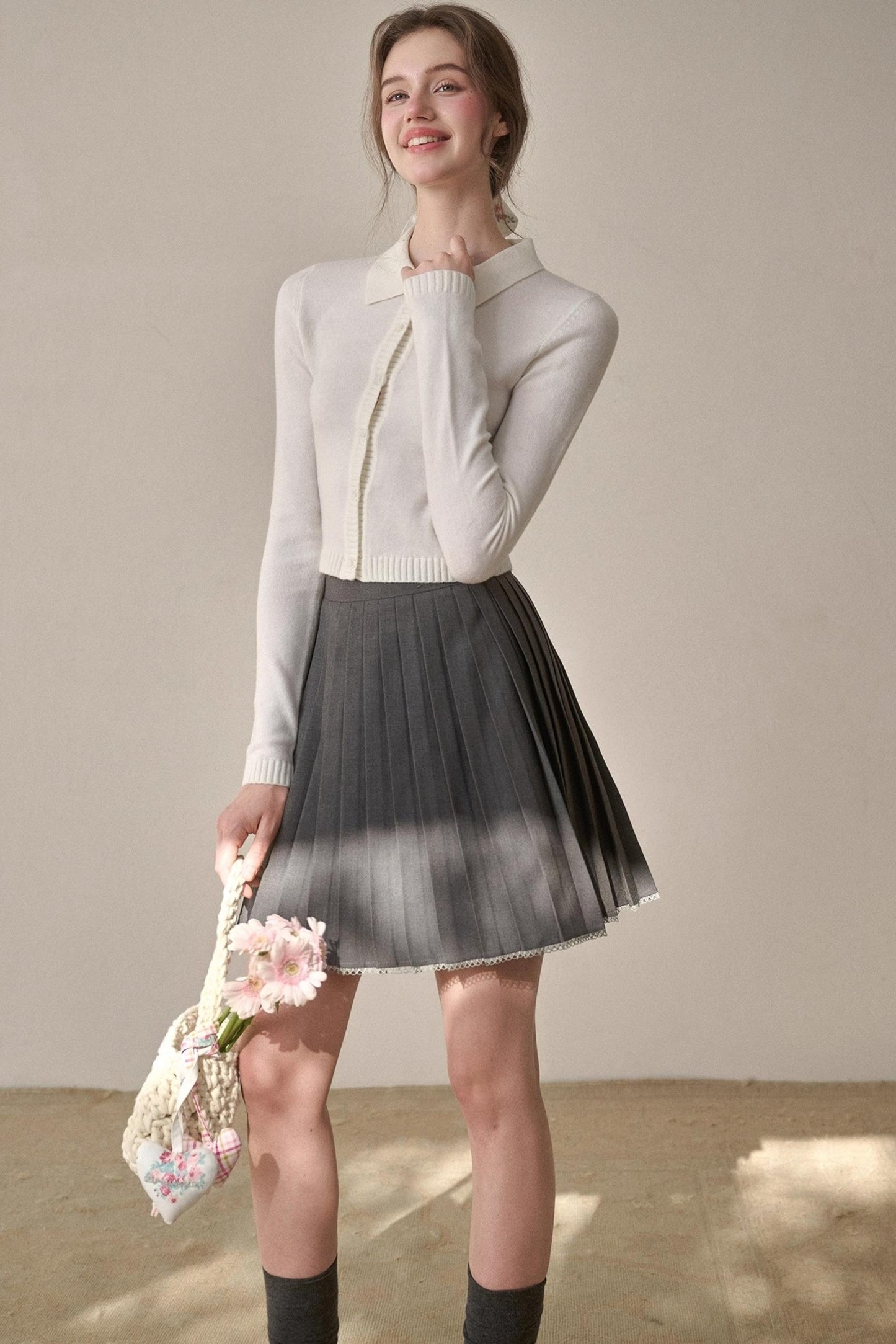 Gray Pleated Skirt