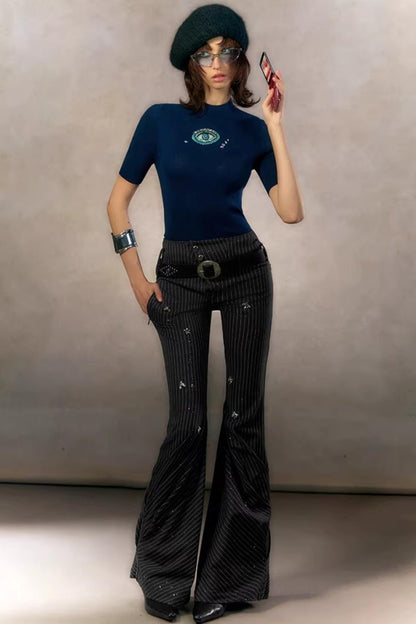 Retro Rhinestone Casual Pants