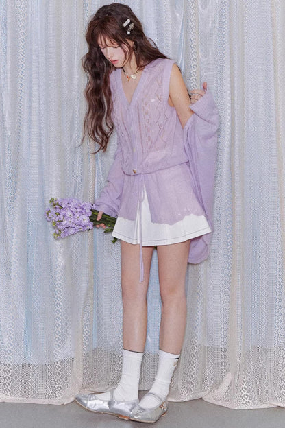 Mohair Purple Cut-Out Cardigan Set-Up