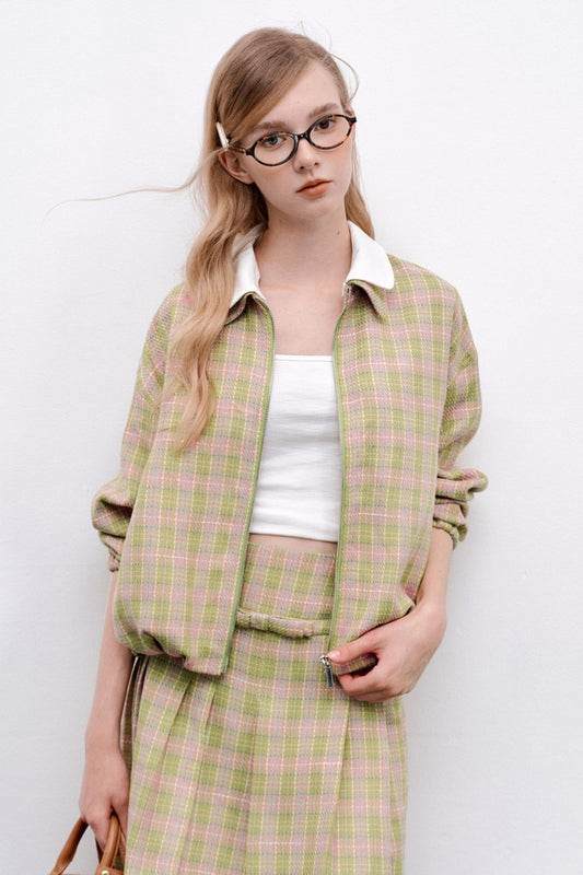 Pink Green Plaid Flower Jacket