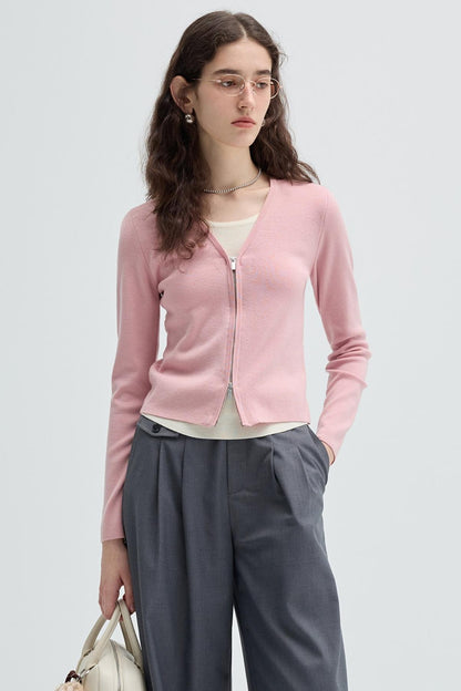 Simple Wool Knit Fake Two-Piece Top