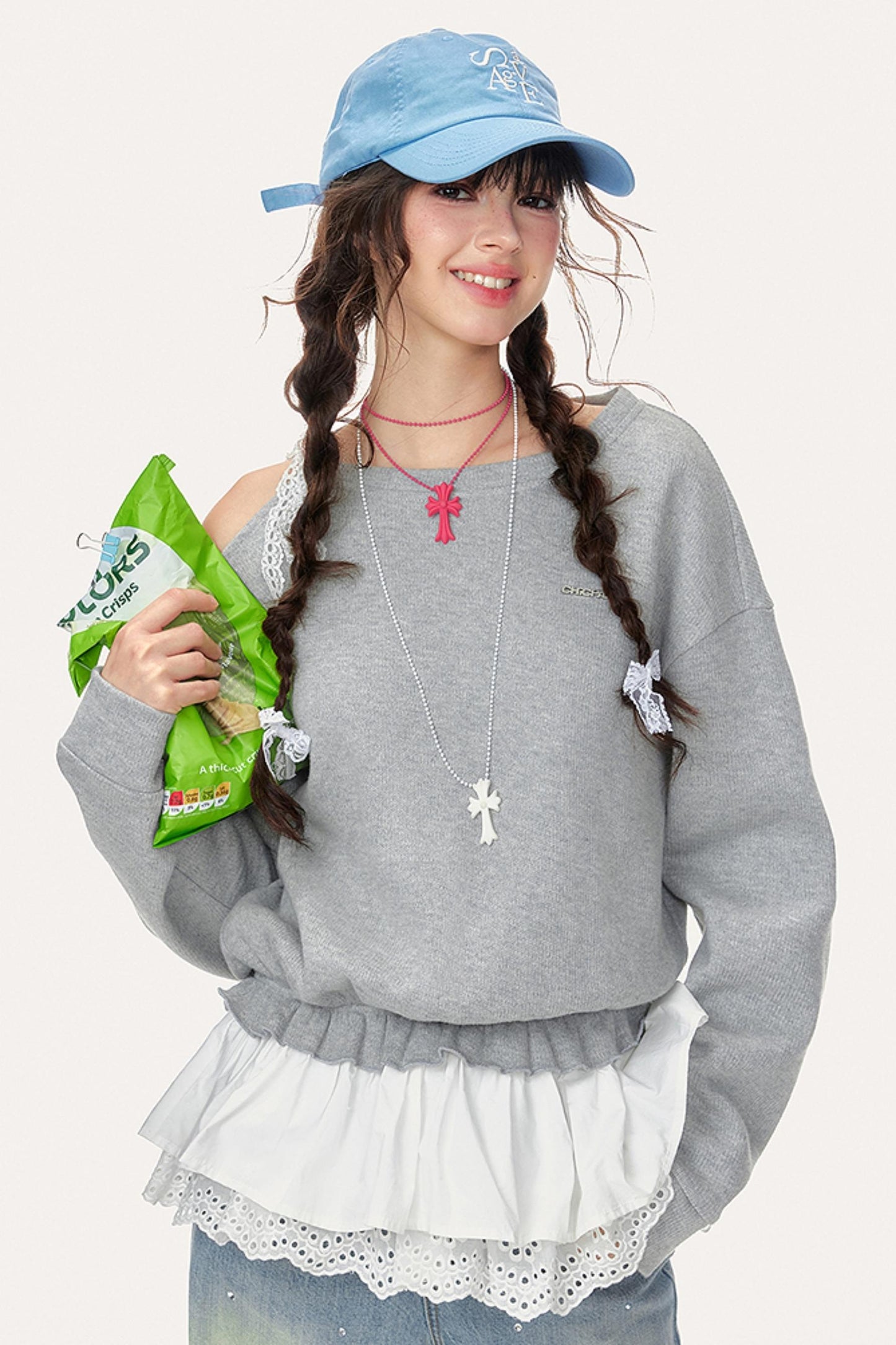 Skin-Friendly Slanted Shoulder Sweatshirt