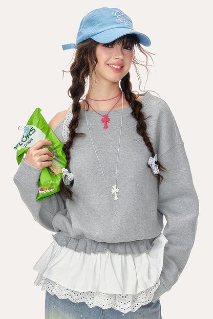 Skin-Friendly Slanted Shoulder Sweatshirt