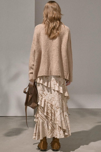 Original Slanted Ruffle Leaf Wave Midi Cake Skirt