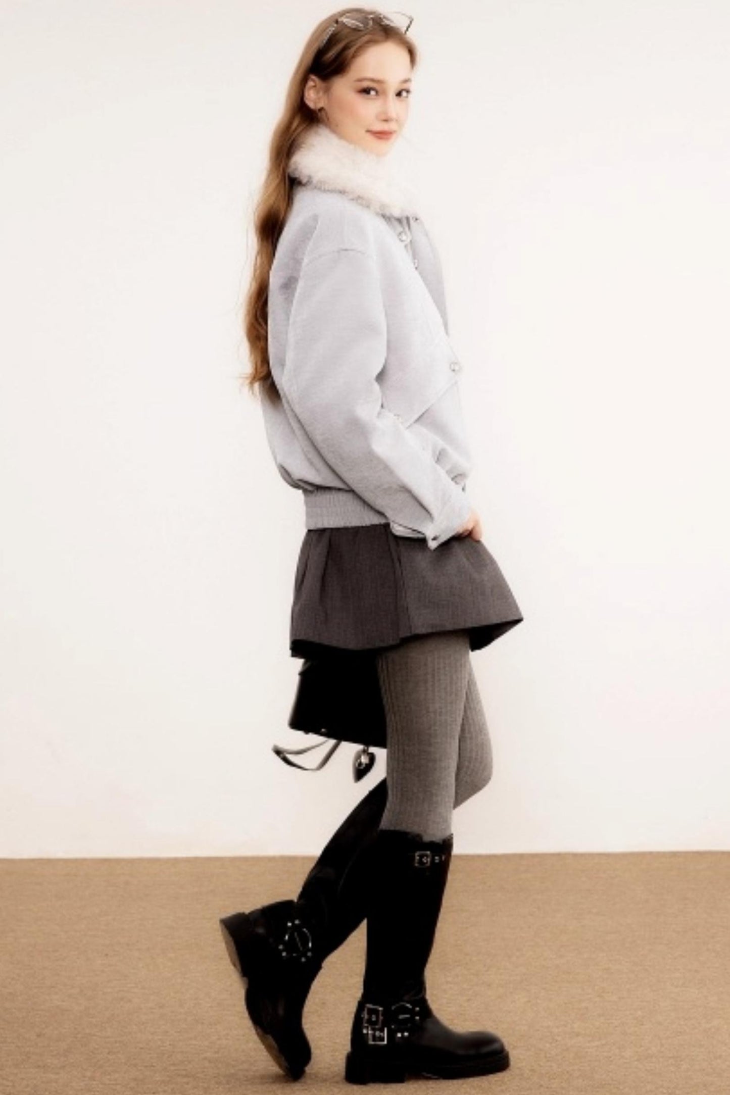 Chenille Detachable Fur Collar Jacket