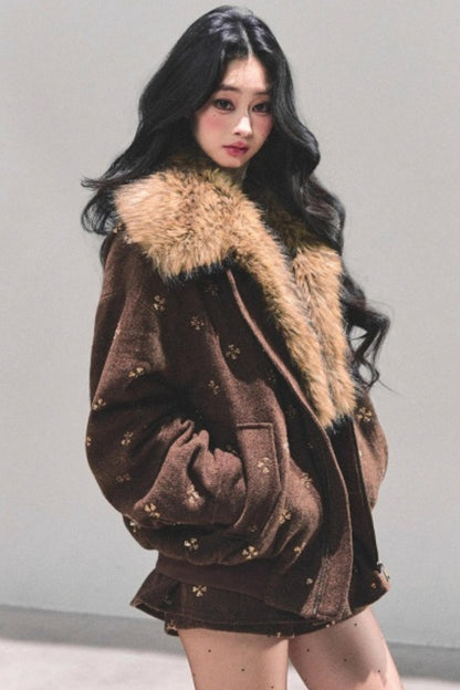 Maillard Wool Jacket With Skirt Set-Up