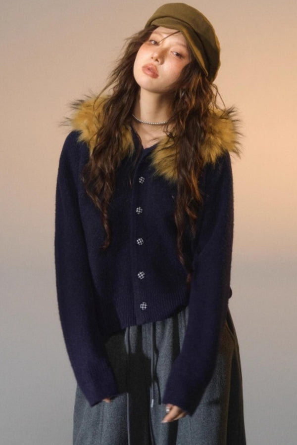 Detachable Fur Collar Cardigan