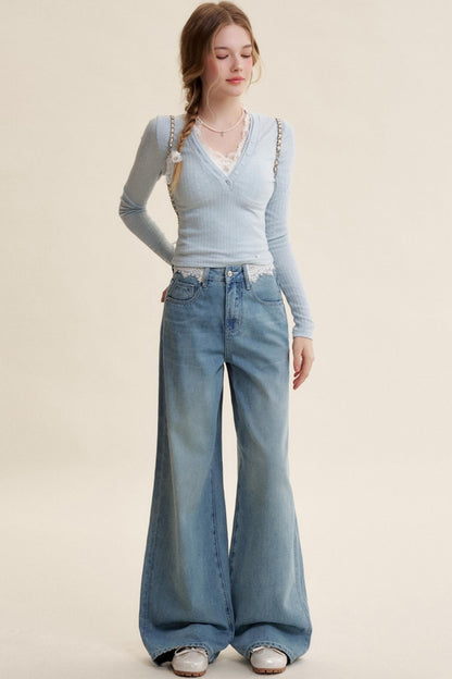 Lace Patchwork High-Rise Jeans