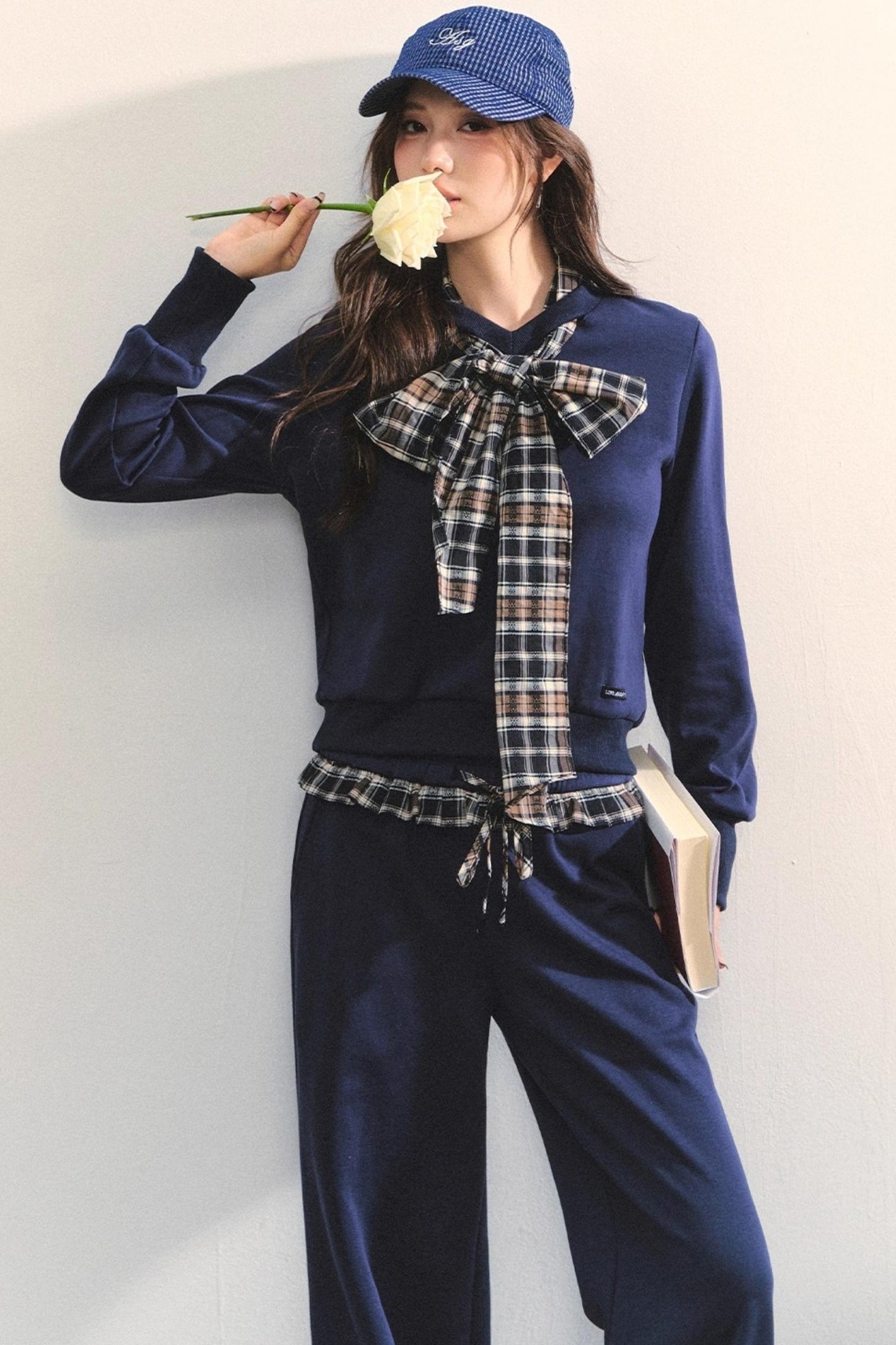 Plaid Sweatshirt Trousers Set-Up