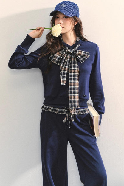 Plaid Sweatshirt Trousers Set-Up