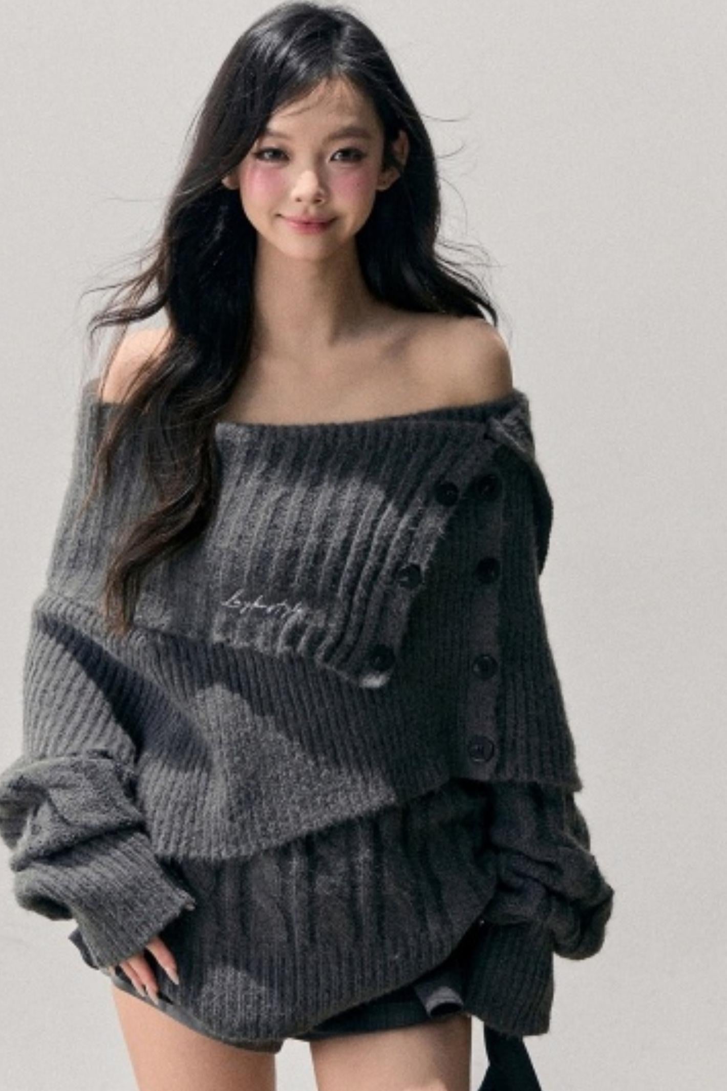 One-Shoulder Knitted Sweater Set