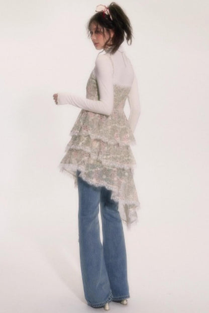 Embroidered Lace Ruffle Dress