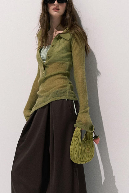 V-Neck Long Sleeve Wool Knit Top