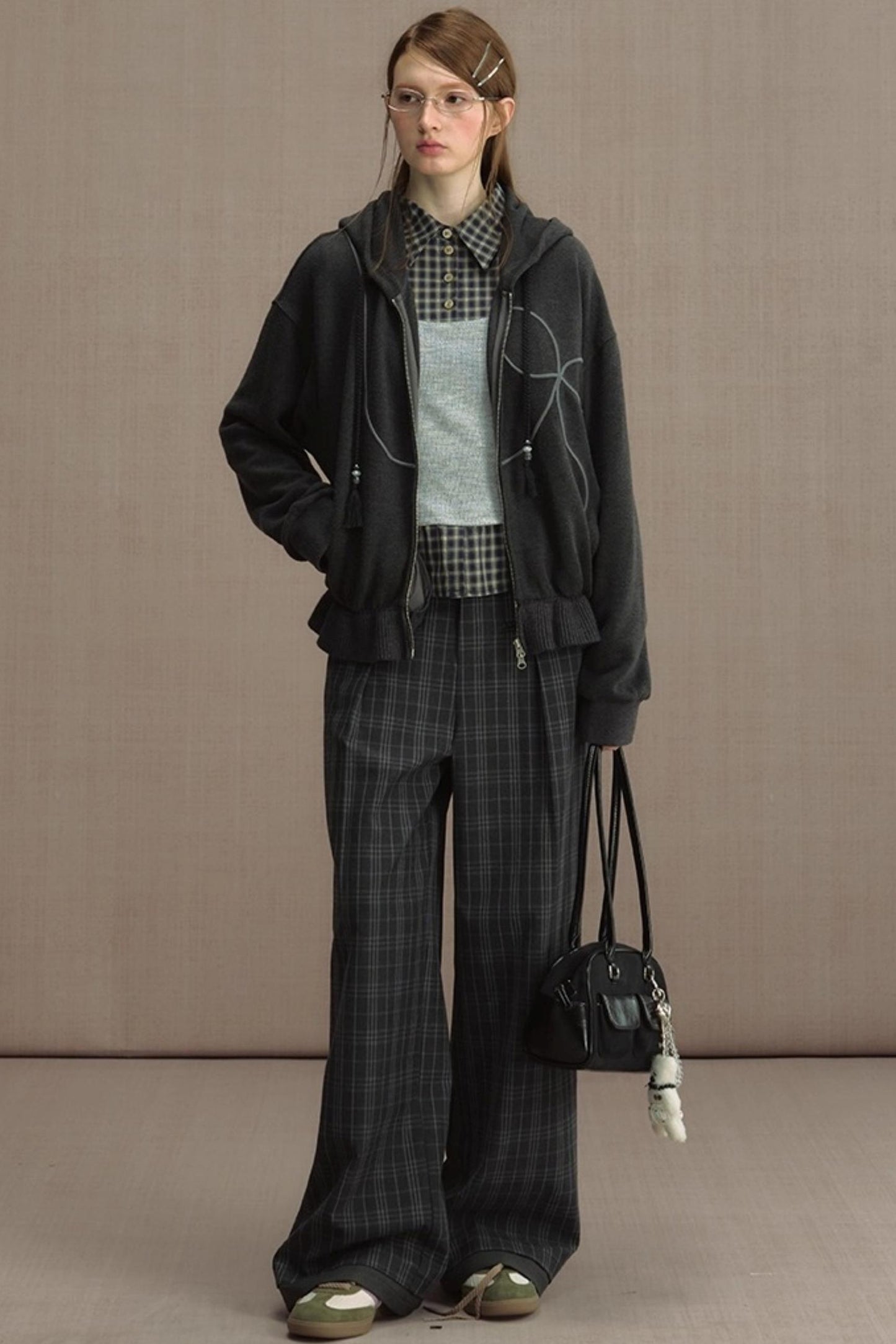 Autumn Gray Hooded Zipper Jacket