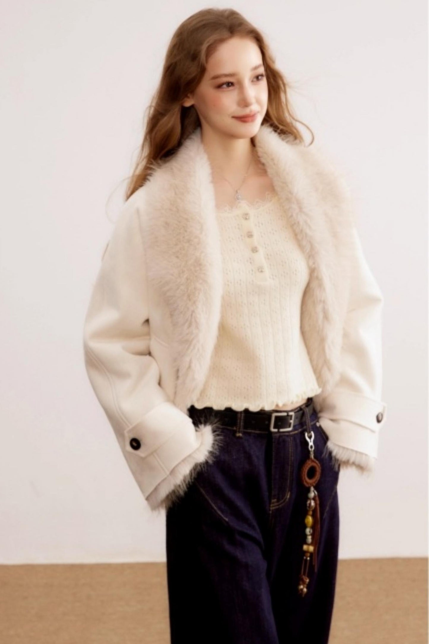 Fur Collar Leather Parka Coat