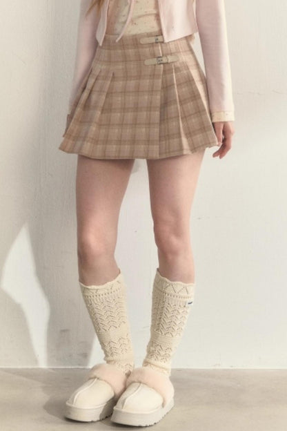 Plaid Leather Buckle Skirt