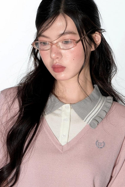 Preppy V-Neck Knit Top