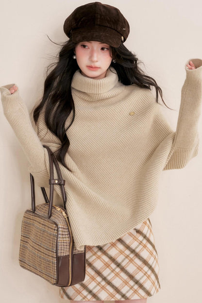 Oatmeal Asymmetrical Cape Sweater